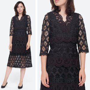 NWT Sea Laurel Lace Tiered Midi Dress Black